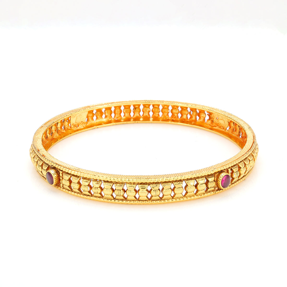 925 Sterling Silver Lattice Curve Ruby Glow Accent Bangle For Women