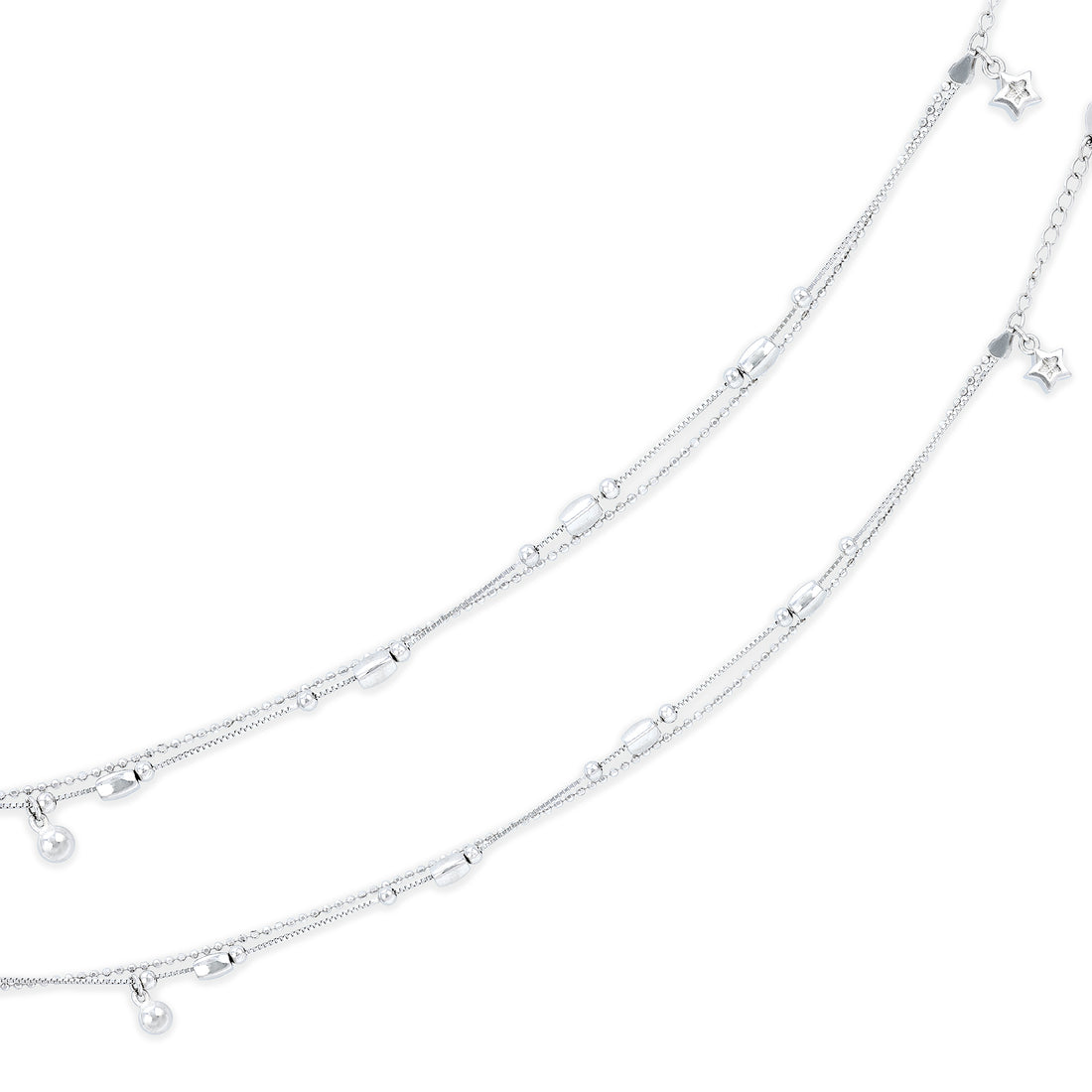 925 Sterling Silver Lightweight Double Strand with Dangling Accents Bracelet for Women
