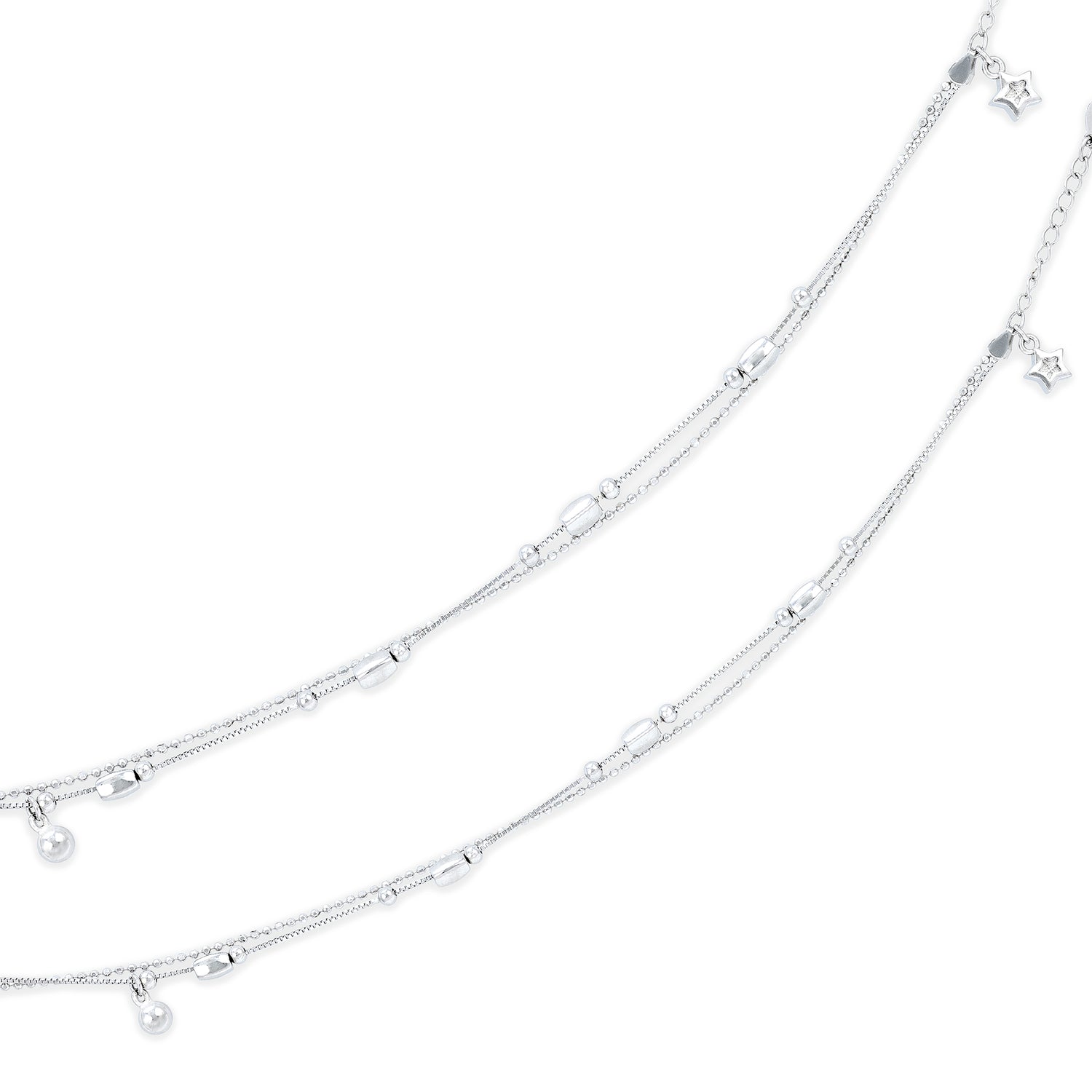 925 Sterling Silver Lightweight Double Strand with Dangling Accents Bracelet for Women