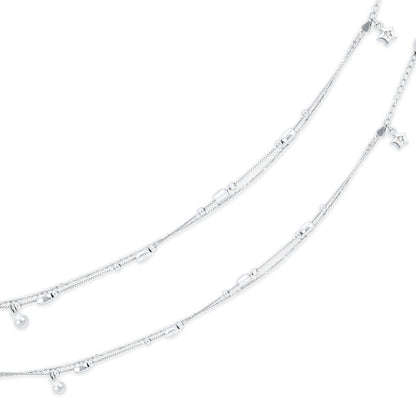 925 Sterling Silver Lightweight Double Strand with Dangling Accents Bracelet for Women