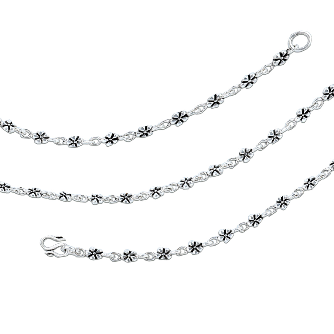 925 Sterling Silver Linked Flower Design Anklet for Women