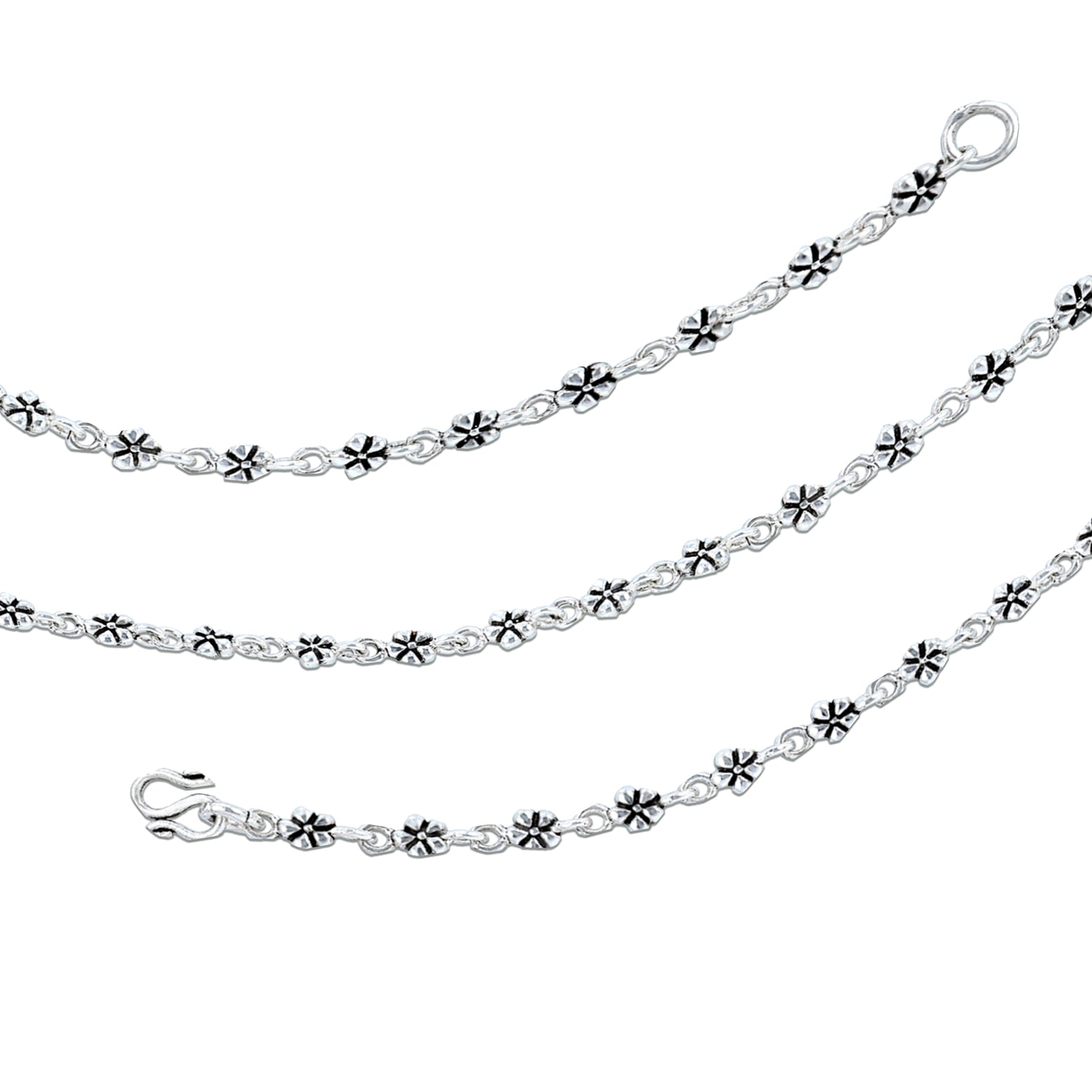925 Sterling Silver Linked Flower Design Anklet for Women