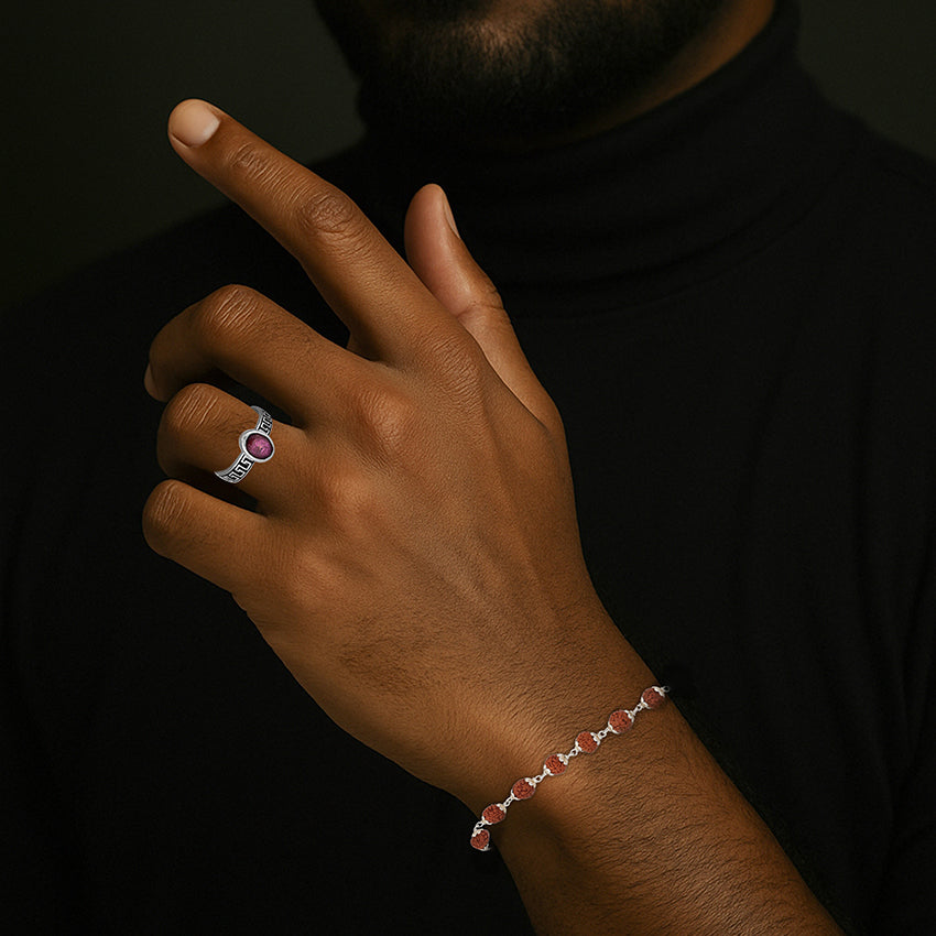925 Sterling Silver Linked Rudraksha Chain Bracelet Beads for Men