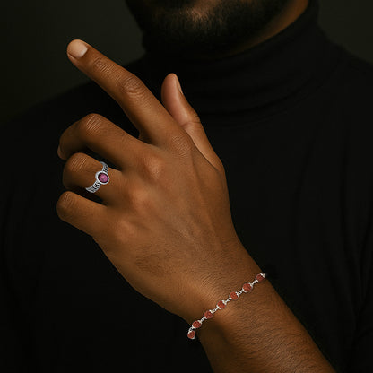 925 Sterling Silver Linked Rudraksha Chain Bracelet Beads for Men