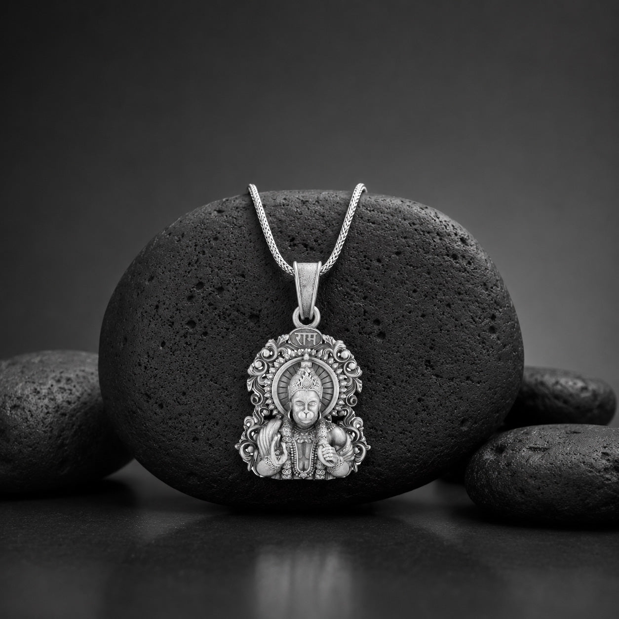 925 Sterling Silver Lord Hanuman Blessing Oxidised Pendants for Men &amp; Women