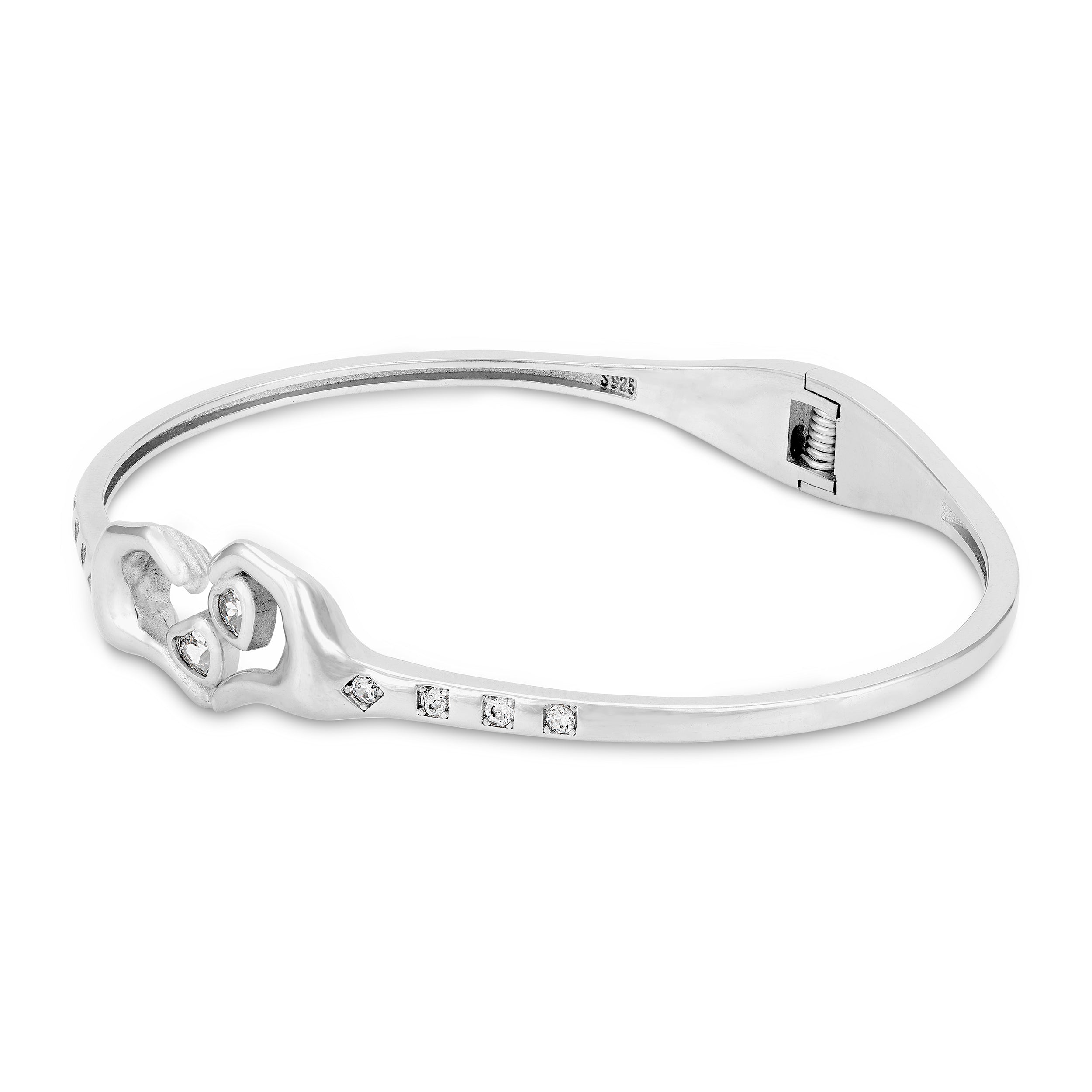 925 Sterling Silver Loving Hands Heart Design Kada for Women
