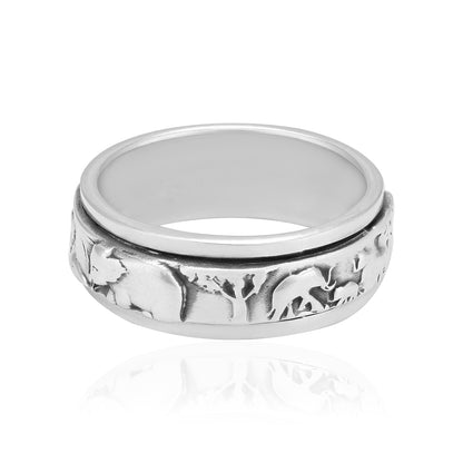 925 Sterling Silver Majestic Elephant Parade Band Ring for Men
