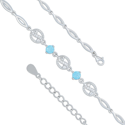 925 Sterling Silver Minimal Blue Stone Accent Chain Bracelet for Women