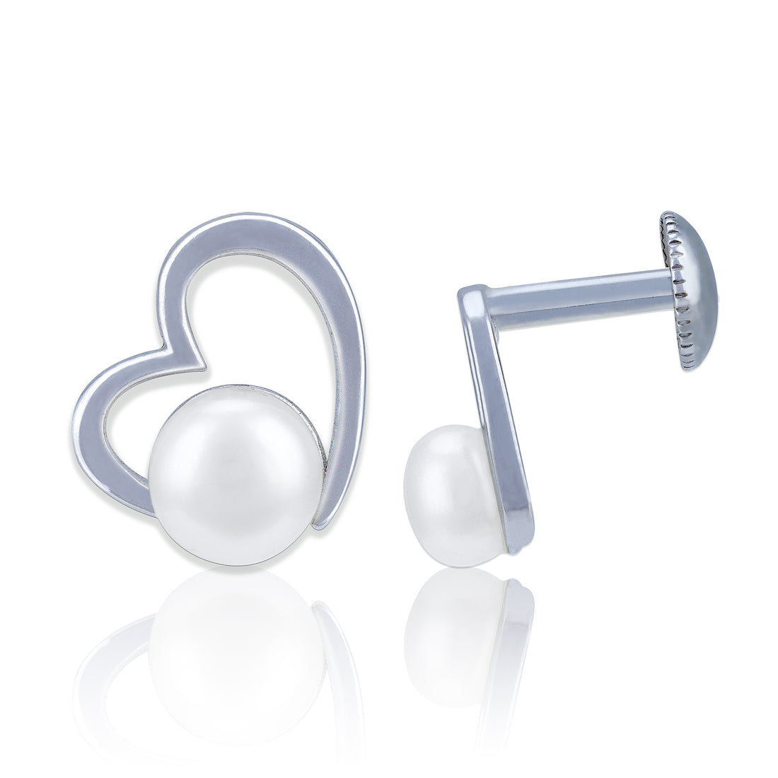 925 Sterling Silver Minimal Heart Frame with Round Pearl Earring for Women