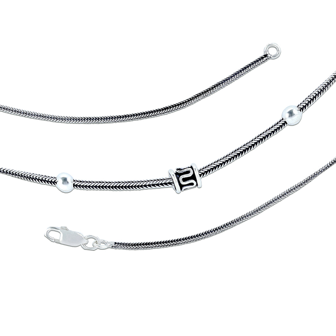 925 Sterling Silver Minimal Oxidized Decorative Bead Anklet for Women