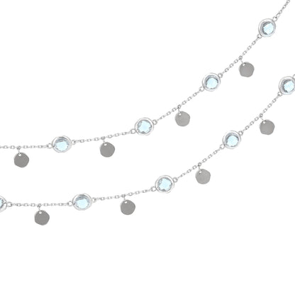 925 Sterling Silver Minimalist Circle Frame with Disc Charms Chain Bracelet for Women