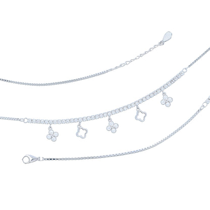 925 Sterling Silver Minimalist Square &amp; Diamond Cut Drop Anklet for Women
