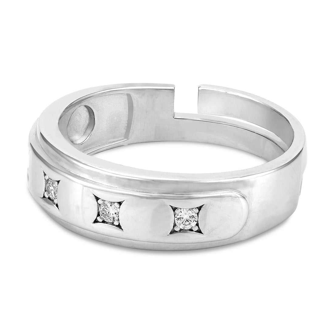 925 Sterling Silver Modern Flat-Edge Band with Radiant Star Ring for Men