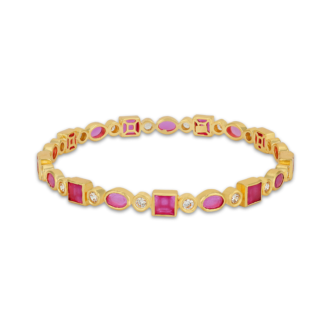 925 Sterling Silver Multi-Shaped Ruby Bangle for Women