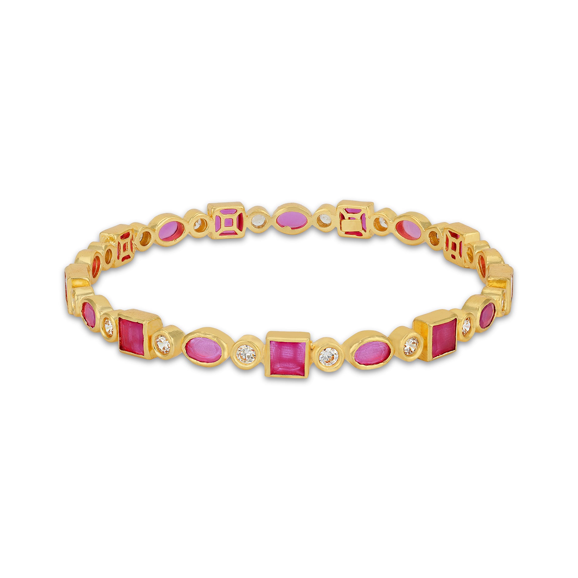 925 Sterling Silver Multi-Shaped Ruby Bangle for Women