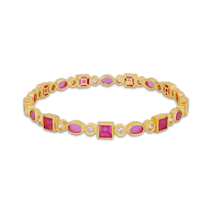 925 Sterling Silver Multi-Shaped Ruby Bangle for Women