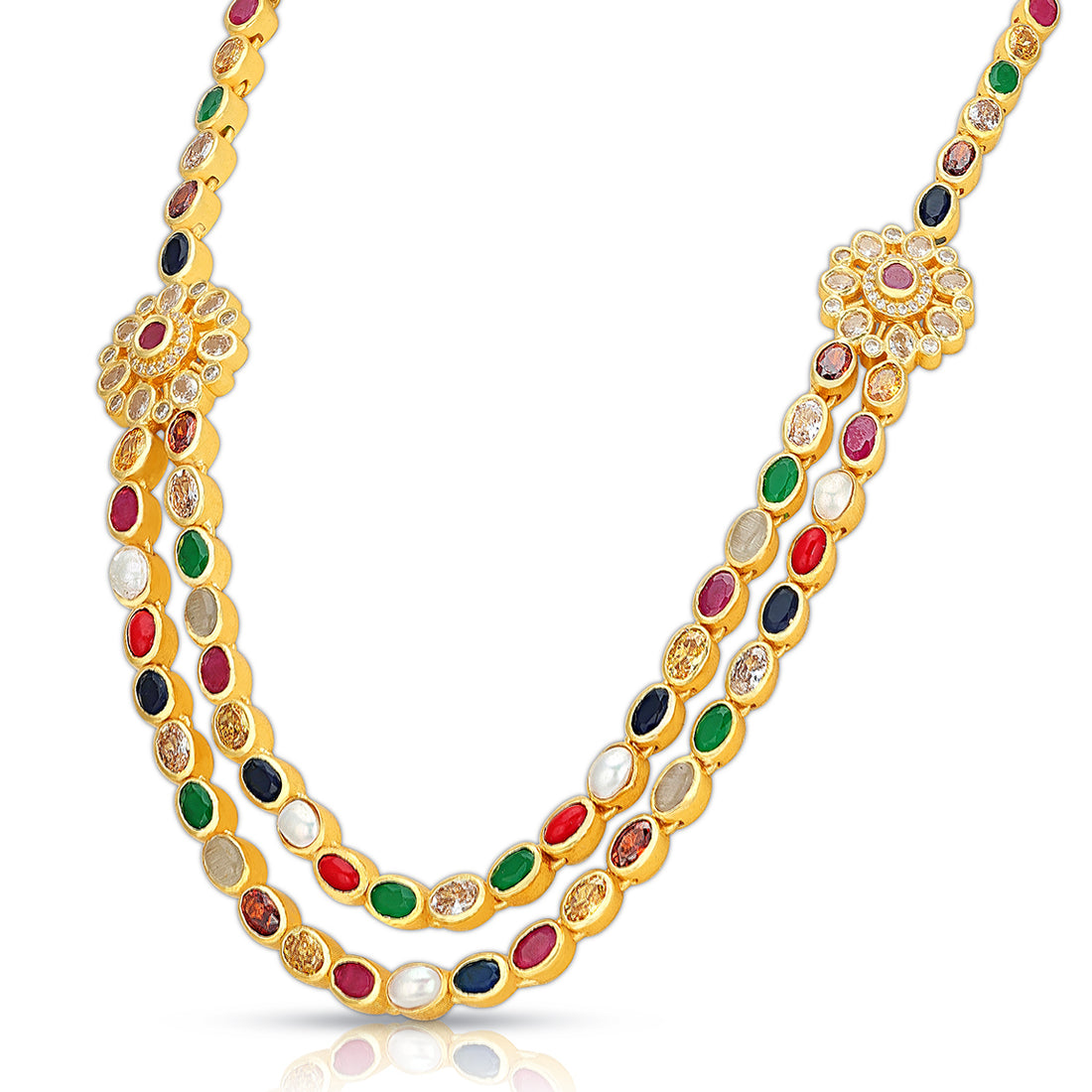 925 Sterling Silver Navaratna Double-Layer Necklace for Women