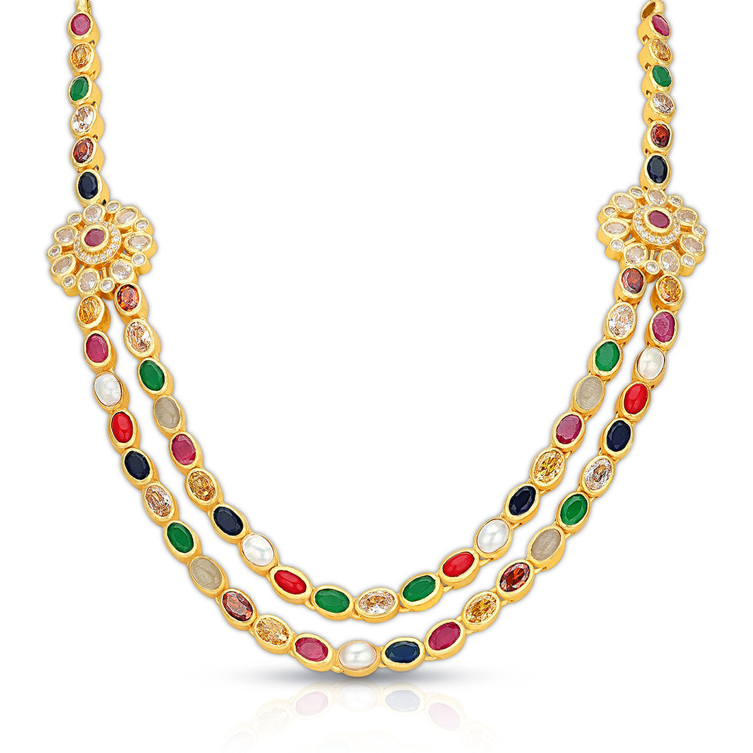 925 Sterling Silver Navaratna Double-Layer Necklace for Women