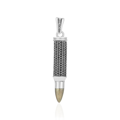 925 Sterling Silver Onyx Firebolt Bullet Pendant for Men