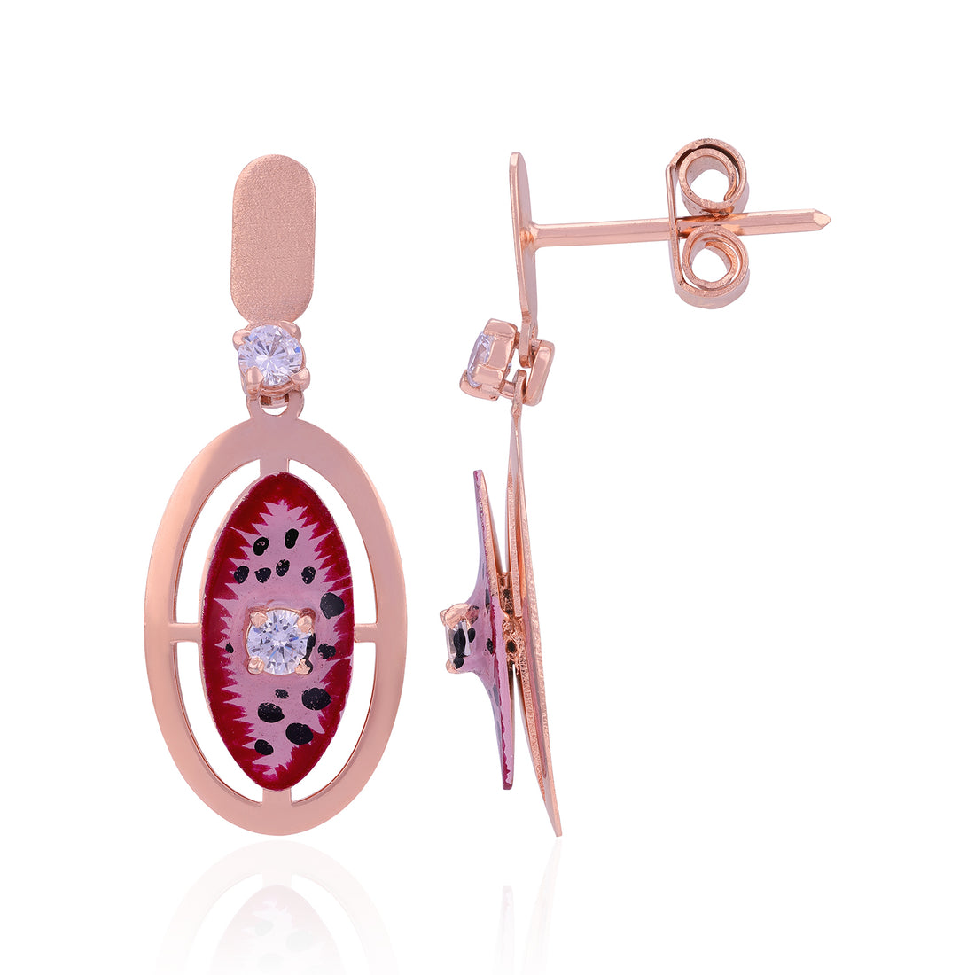 925 Sterling Silver Oval Ruby Sparkle Earrings  For Women
