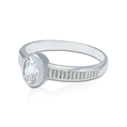 925 Sterling Silver Oval White Stone Rhodium Plated Bezel Setting Ring for Men