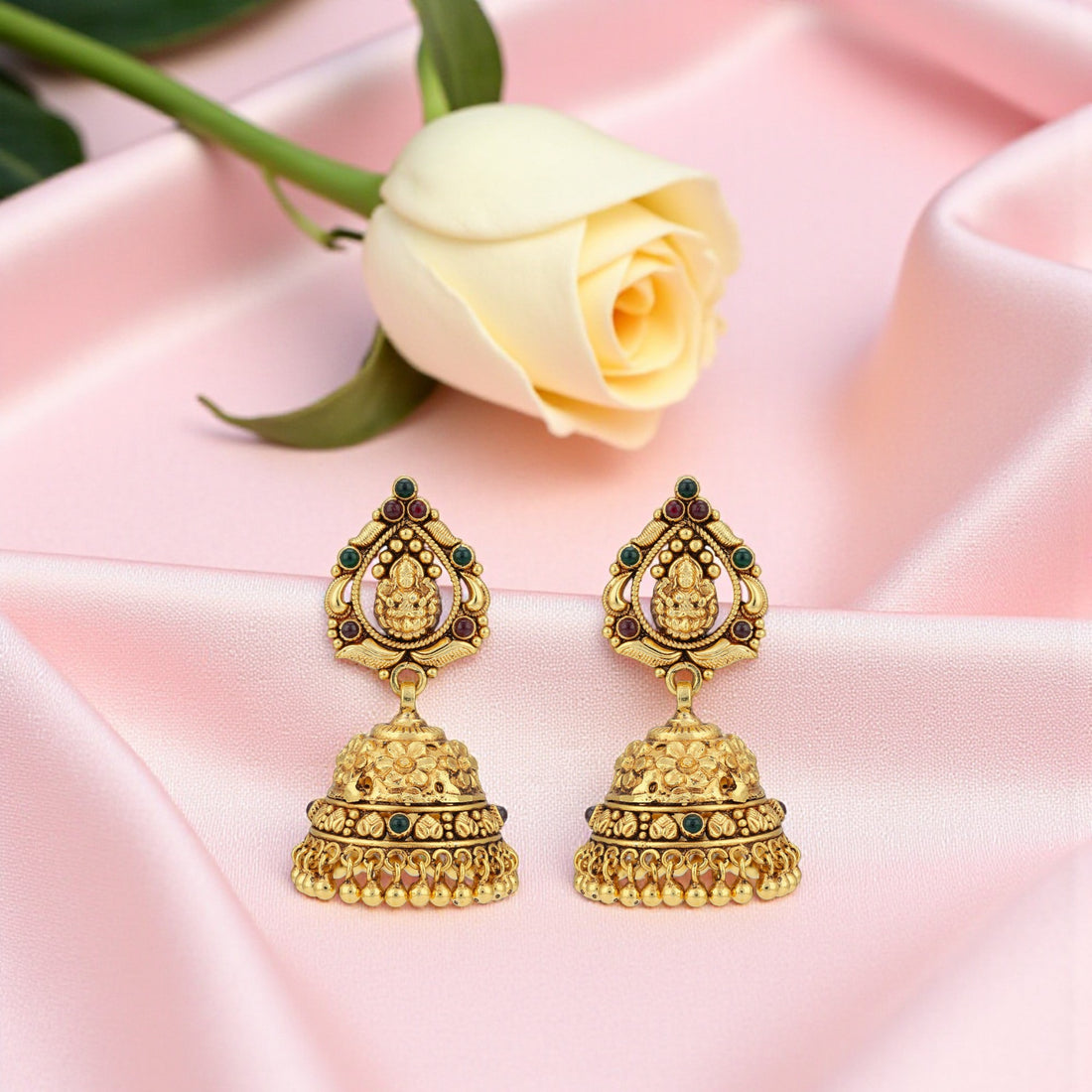 925 Sterling Silver Pear Centered Lakshmi Jhumkas for women