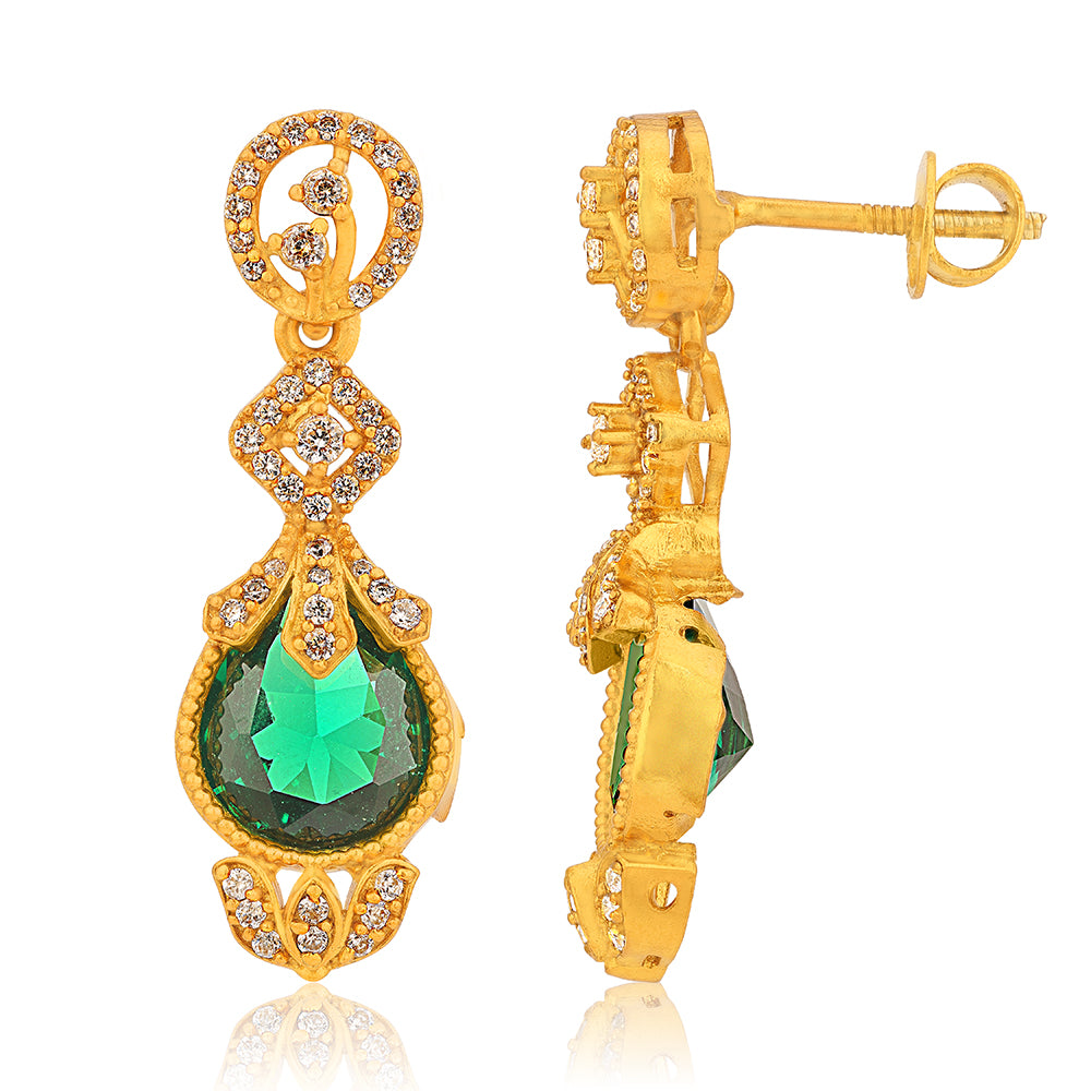 925 Sterling Silver Pear Shaped Emerald Vintage Earrings For women