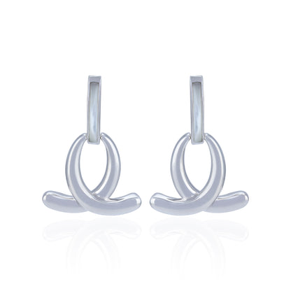 Pair of silver earrings on a white background
