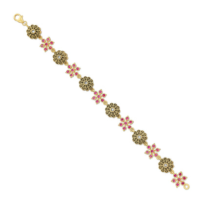 925 Sterling Silver Pink Blossom Filigree Bracelet for Women