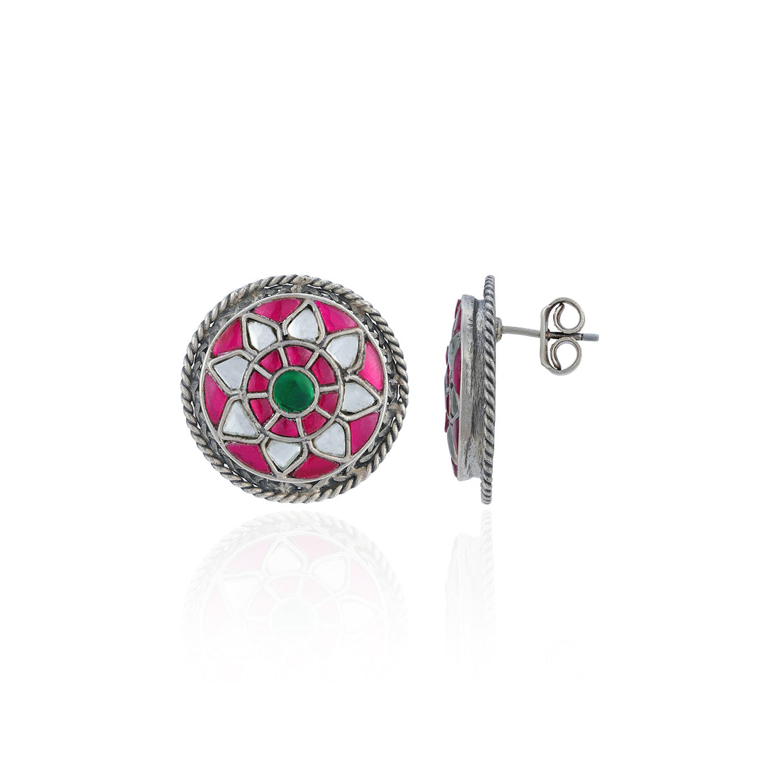 925 Sterling Silver Pink Green Accent Earrings for Women