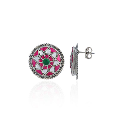 925 Sterling Silver Pink Green Accent Earrings for Women