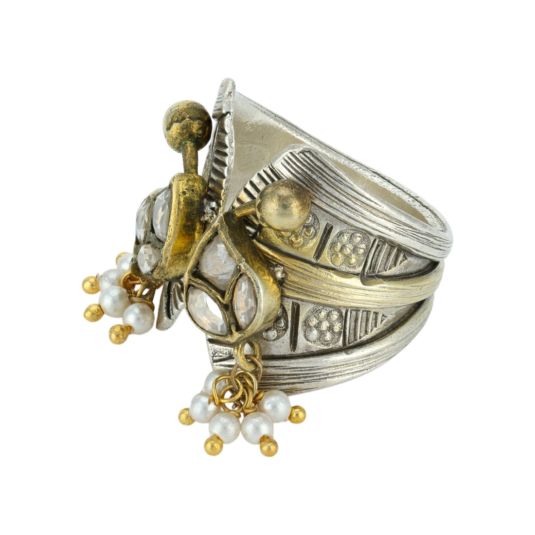 925 Sterling Silver Polki Beaded Cuff Rings for Women