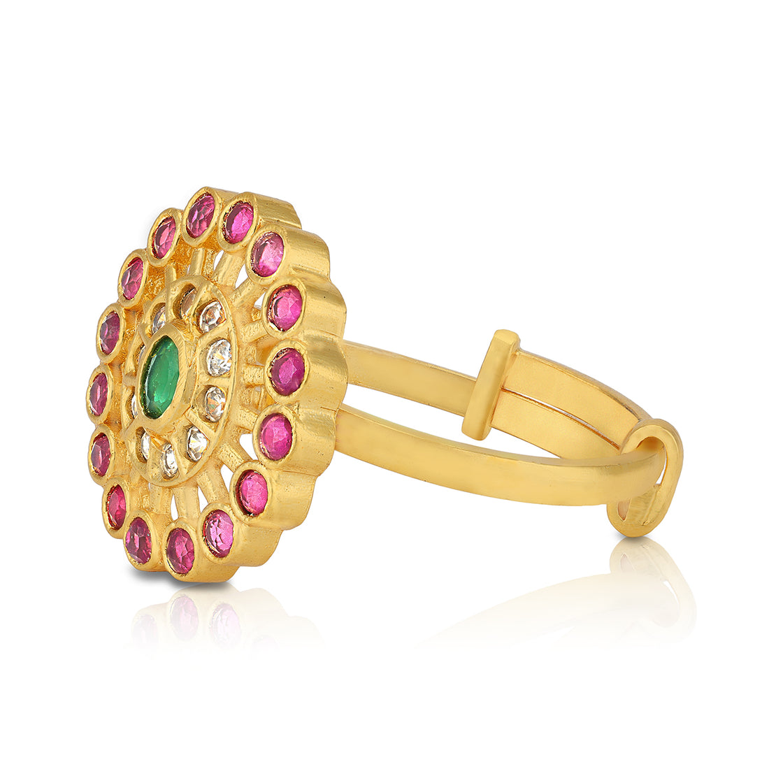 925 Sterling Silver Prominent Floral Synopsis Kemp Emerald Centre Ring For Women