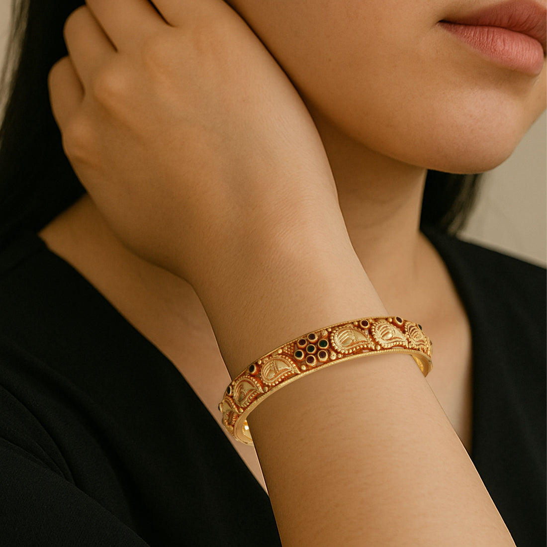 925 Sterling Silver Prosperity Mango Motif Cluster Bangle for Women