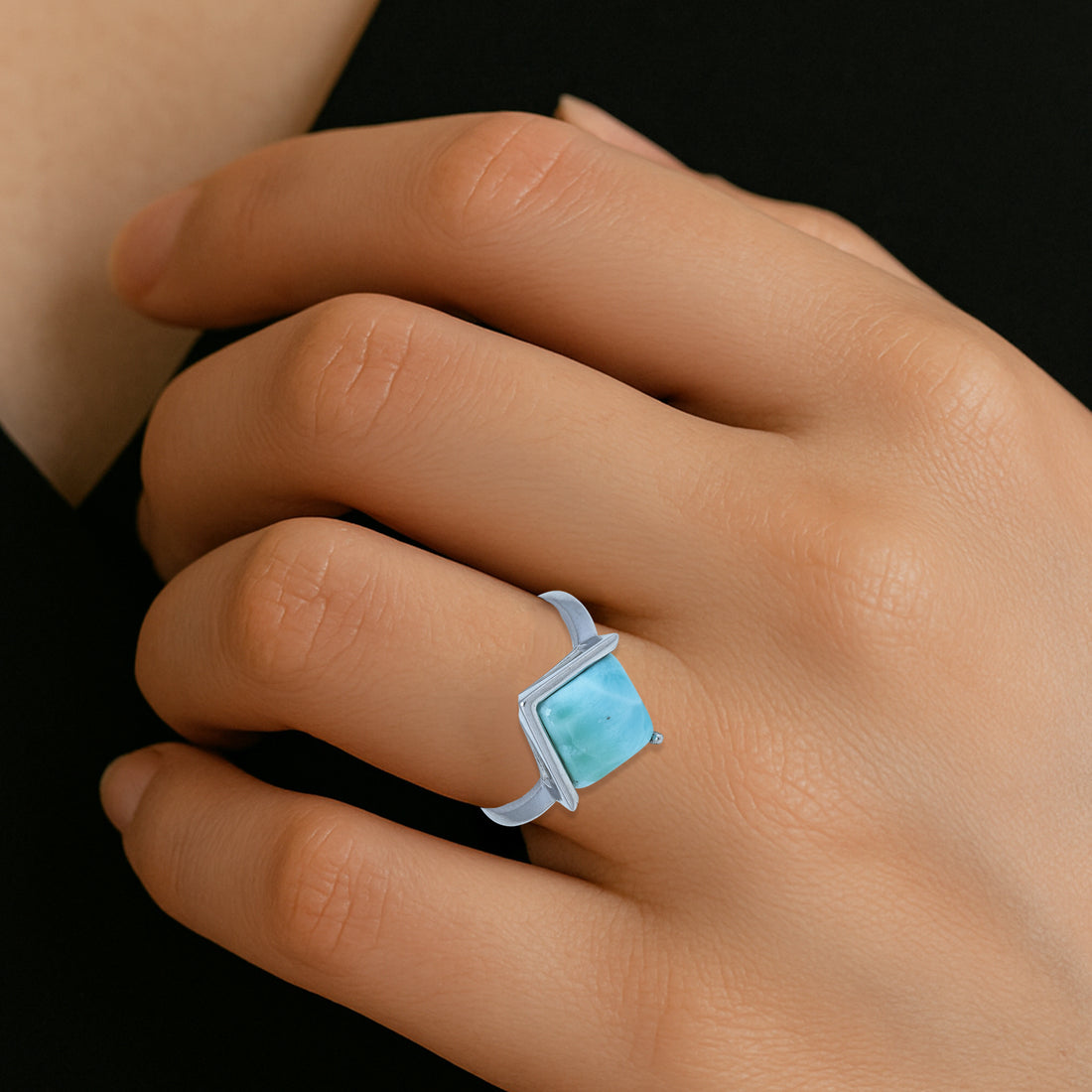 925 Sterling Silver Quadrant  Noir Ring For Women