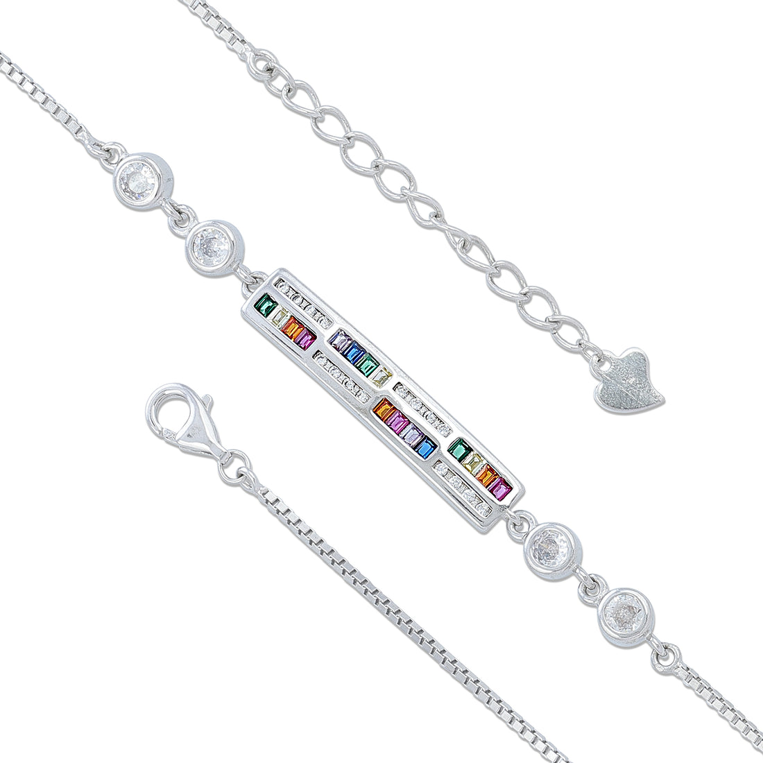 925 Sterling Silver Rectangular Multicolor Stone Bar Bracelet for Women