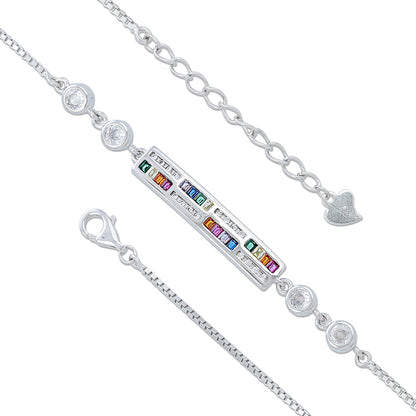 925 Sterling Silver Rectangular Multicolor Stone Bar Bracelet for Women