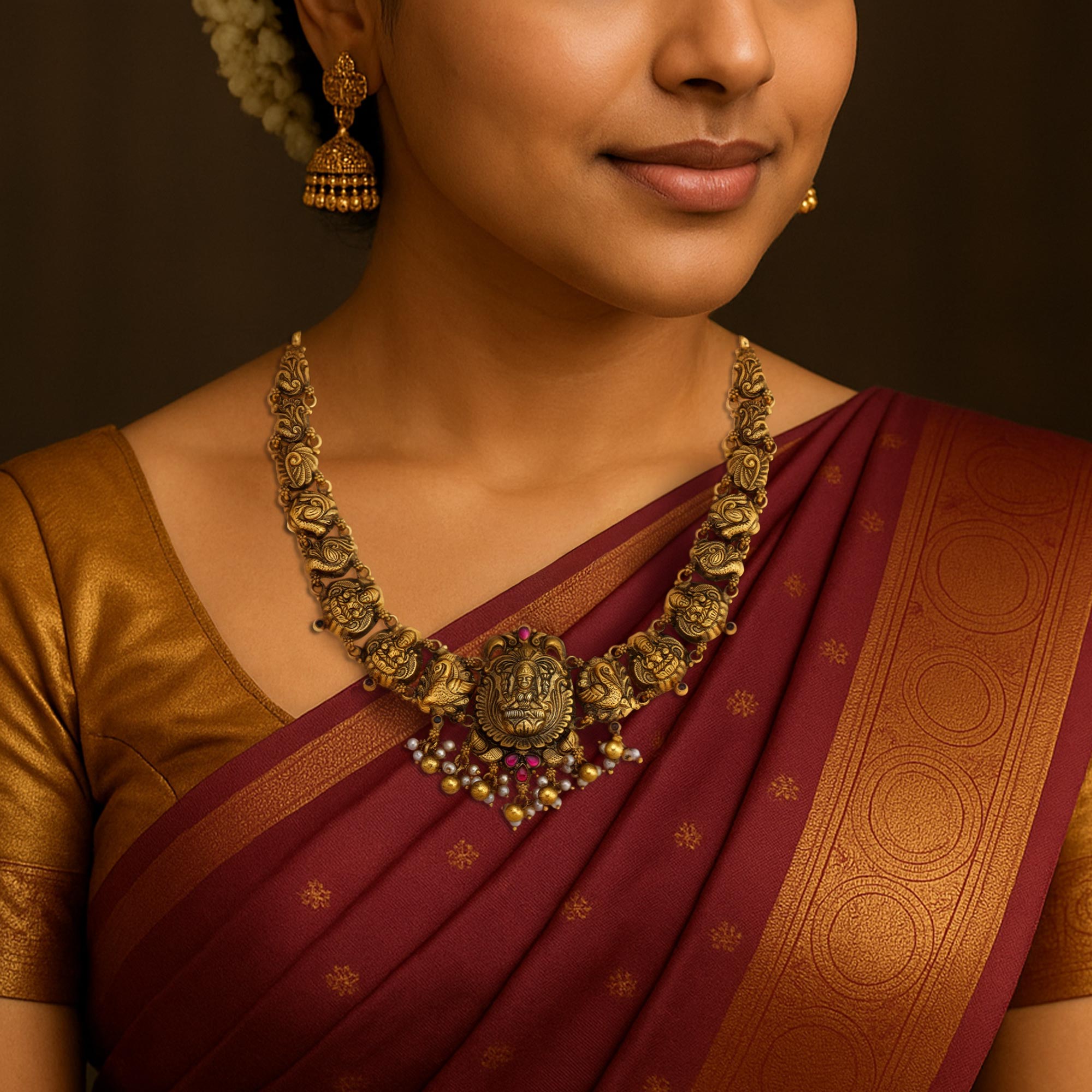 925 Sterling Silver Regal Lakshmi Swan Haaram for Women