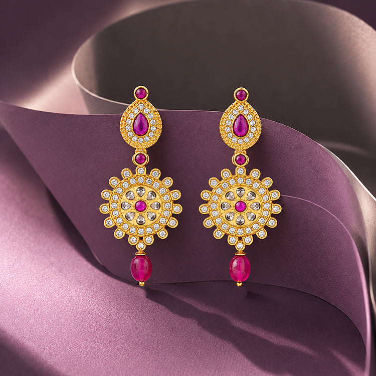 925 Sterling Silver Regal Ruby Sunburst Dangler Earrings for Women