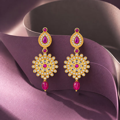 925 Sterling Silver Regal Ruby Sunburst Dangler Earrings for Women