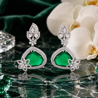 925 Sterling Silver Rhodium Green Earring