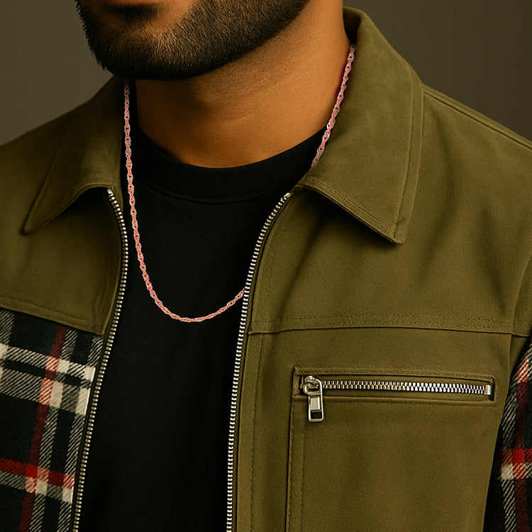 925 Sterling Silver Rose Gold Plated Interlace Luxe Link Chain for Men