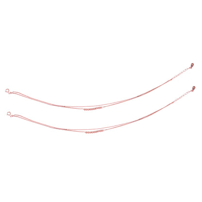 925 Sterling Silver Rose Gold Beadline Elegance Layered Anklets For Women