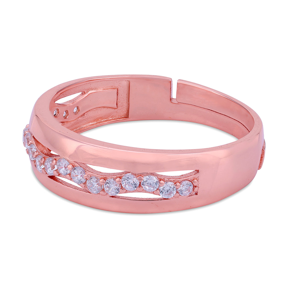 925 Sterling Silver Rose Gold Finish Openwork Wave Design Band Ring for Men