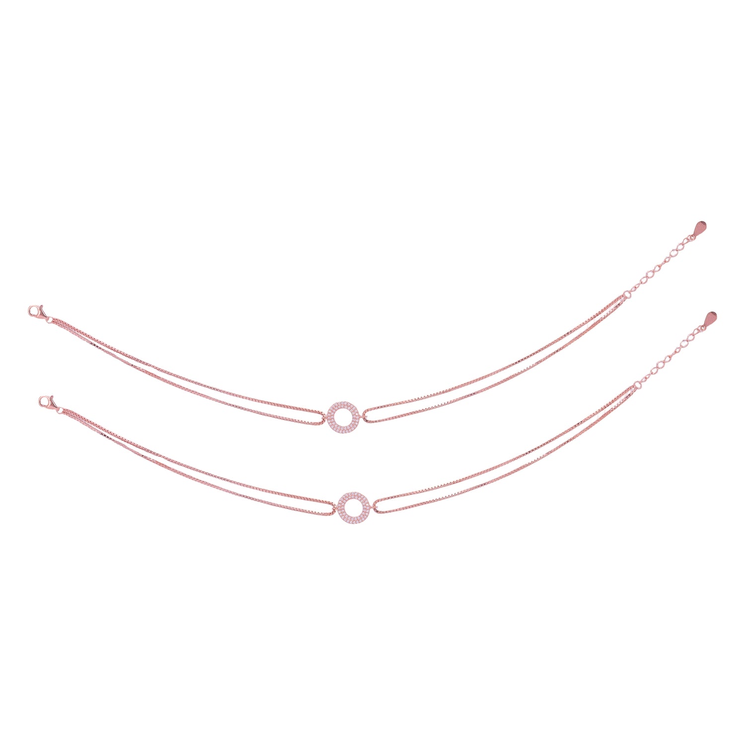 925 Sterling Silver Rose Gold Gleaming Bond Anklets For Women