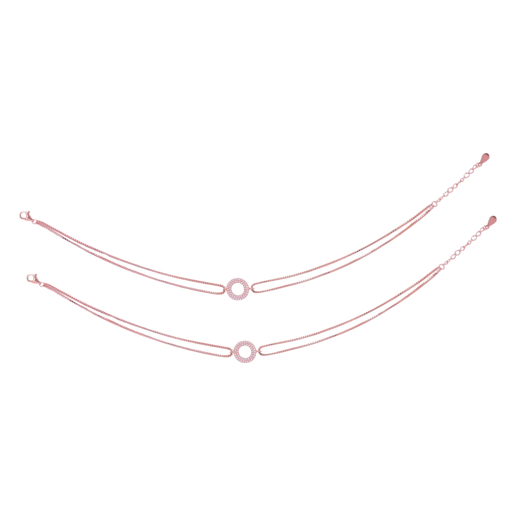 925 Sterling Silver Rose Gold Gleaming Bond Anklets For Women