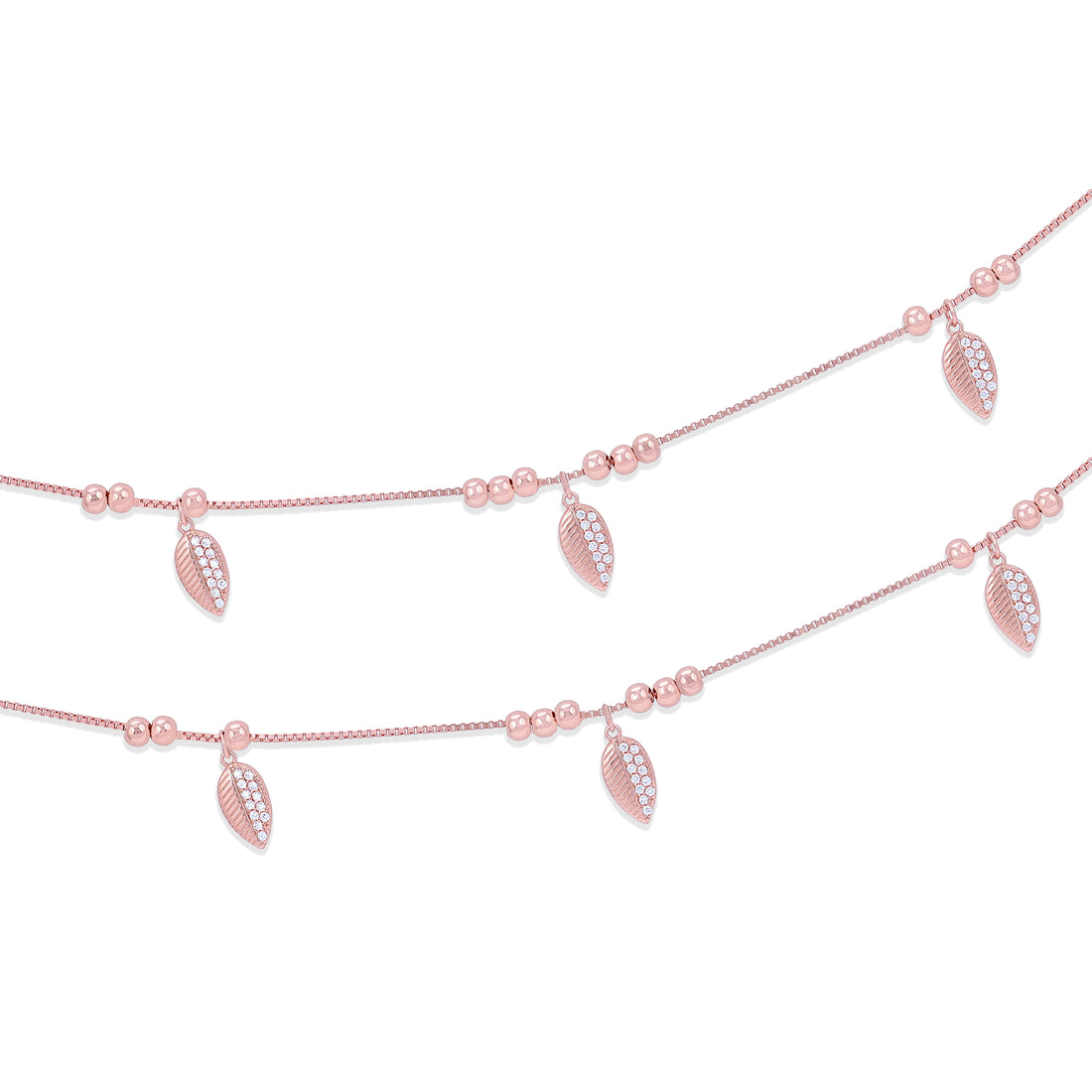 925 Sterling Silver Rose Gold Plated Leaf Charm Bracelet for Women