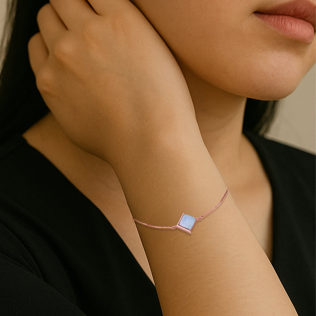925 Sterling Silver Rose Gold Tiny Rhombus Bracelet For Women