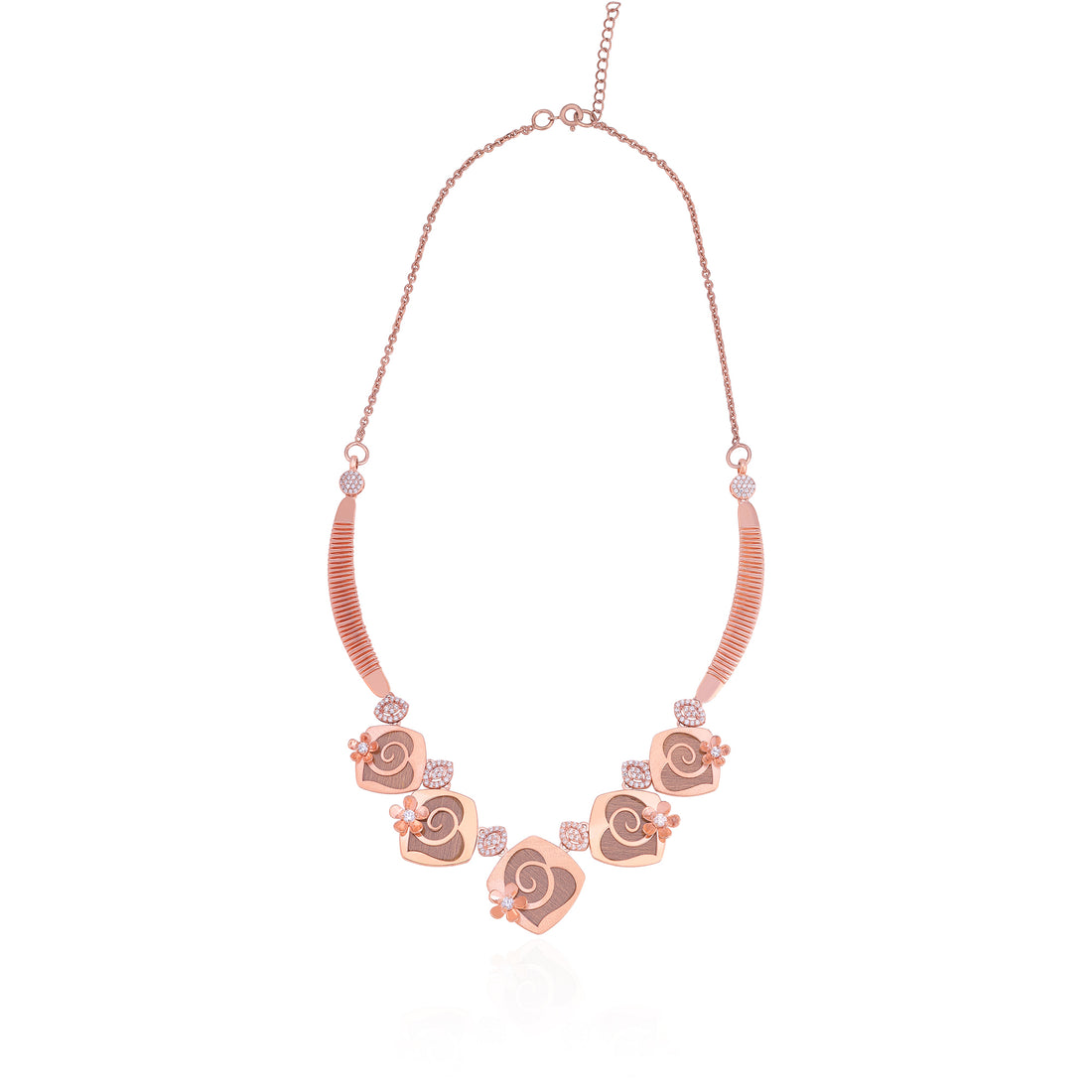 925 Sterling Silver Rosegold Clustered Heart Swirl Necklace For Women