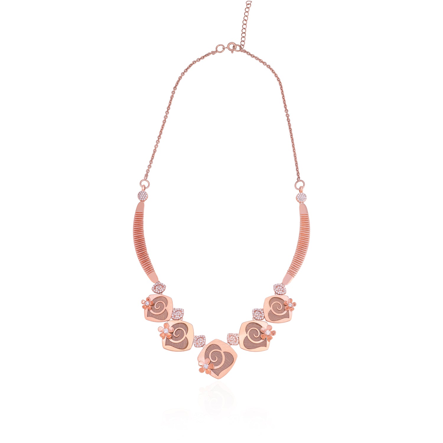 925 Sterling Silver Rosegold Clustered Heart Swirl Necklace For Women